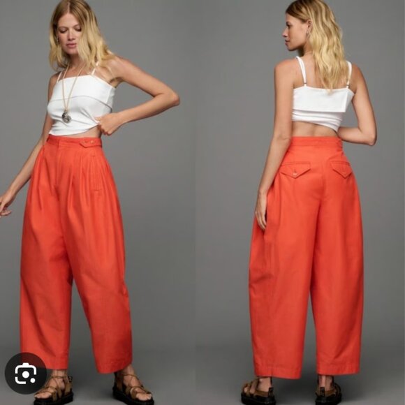 Maeve x Anthropologie Orange Pleated Barrel Leg Pants US 6 / 30" $128 - Picture 1 of 8